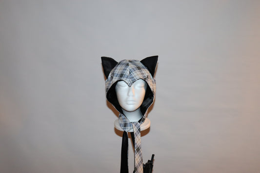 Blue and Black Plaid Cat Hat